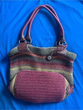 The Sak Multicolor Crochet Shoulder Bag with Pink Handles